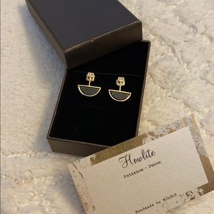 (NWT) Stud Drop Earrings - Black Stone, Half Moon